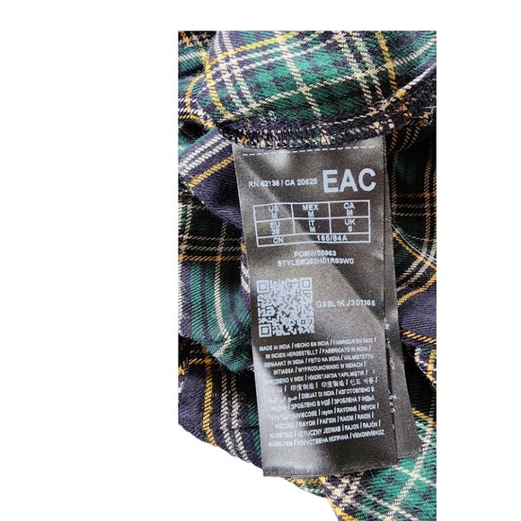 Guess Plaid button down shirt crop tie in front sz medium Green Cottage Holiday - Picture 5 of 6